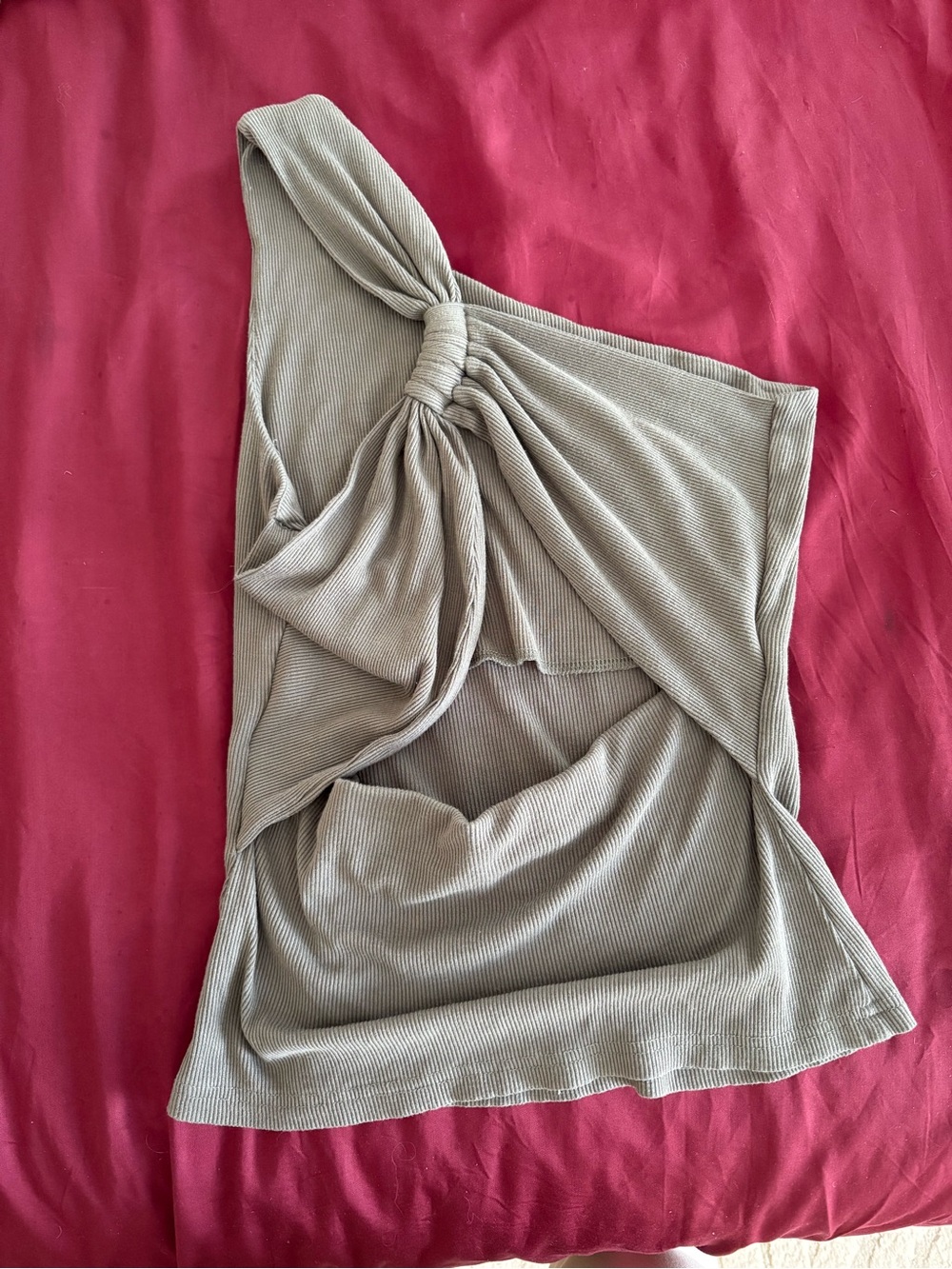 Women's One-Shoulder Knot Detail Top - Sage Green